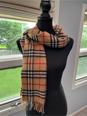 Burberry Cashmere Classic Tan Plaid Scarf